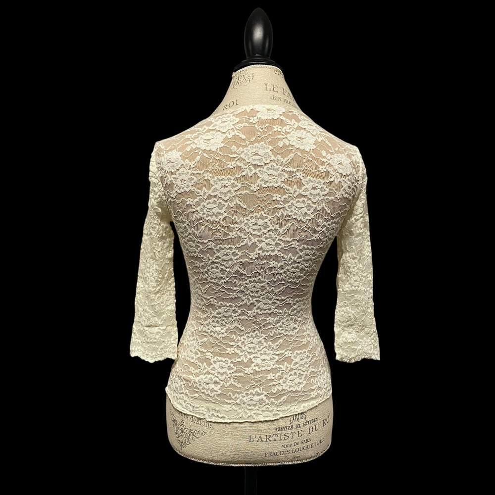Vintage Y2K Top XS Cabi Lace Overlay Fairy Babydoll Coquette Ivory Romantic - Picture 2 of 10